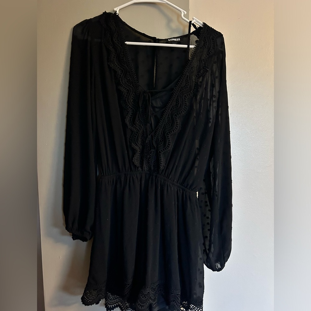 Express Black V-Neck Bishop Sleeve Romper